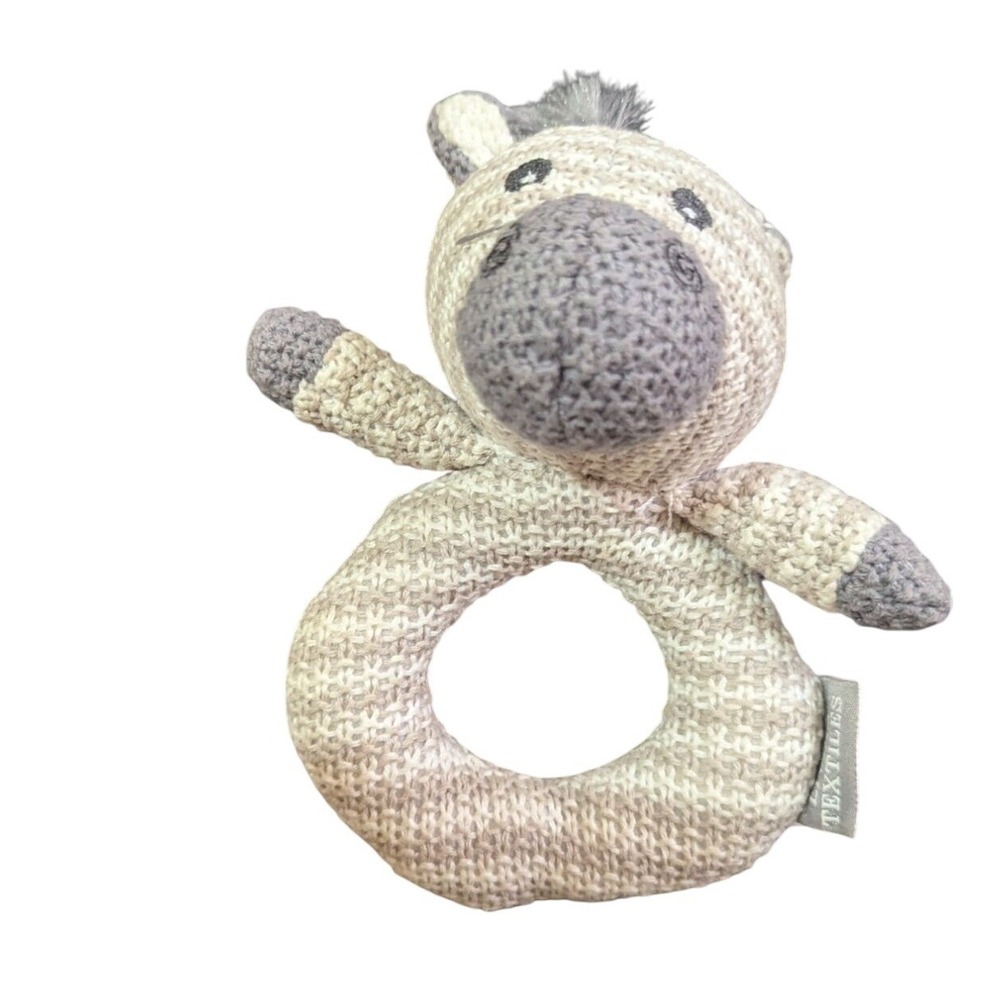 Living Textiles Baby‎ Zebra Plush Knit Rattle Teether Toy Beige/Gray 6" Adorable